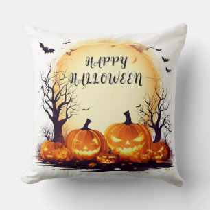 Spooky Halloween Night with Glowing Pumpkins Throw Pillow