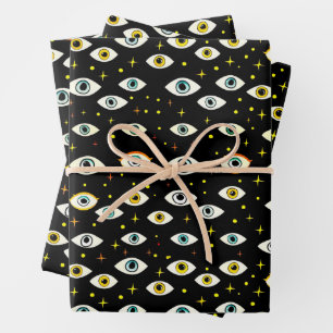 Spooky Halloween Occult Magic Creepy Eyes Wrapping Paper Sheet