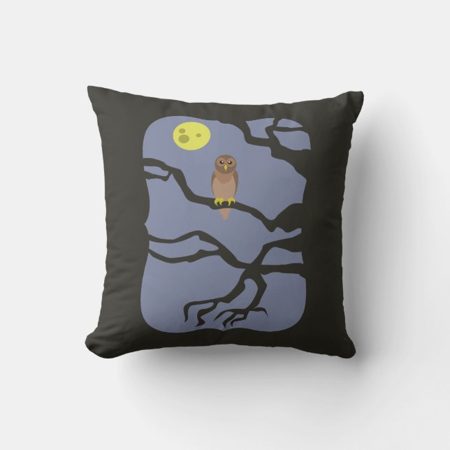 Spooky Halloween Owl Throw Pillow (Front)