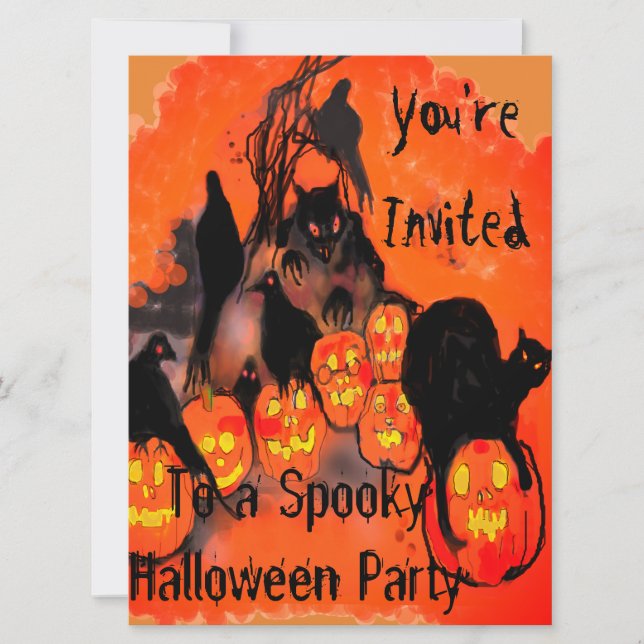 Spooky Halloween Party Goblins Pumpkins Blackbirds Invitation (Front)