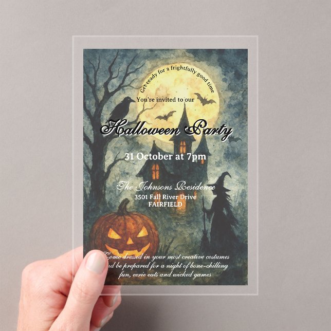 Spooky Halloween Party - Haunted House & Pumpkin Acrylic Invitations (Insitu (Handheld))