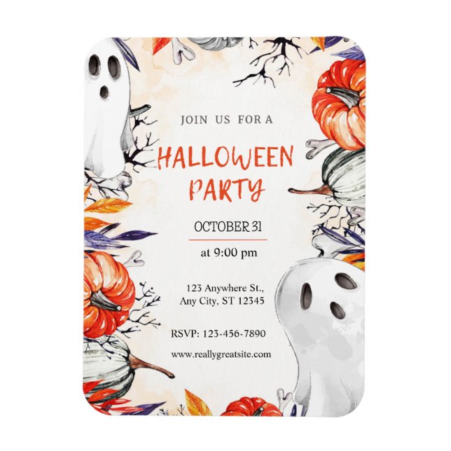Spooky Halloween Party Invitation Ghost Pumpkin Magnet (Vertical)