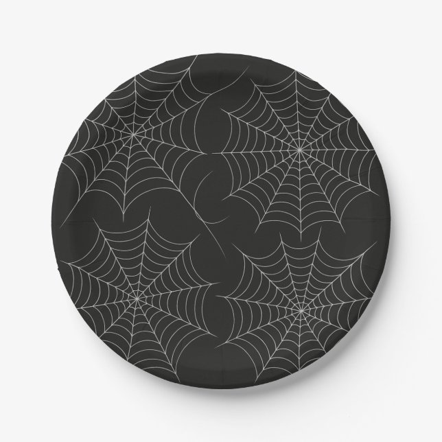 Spooky Halloween Party Spiderweb Bold Black Paper Plate (Front)