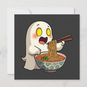 Spooky Halloween Pastel Kawaii Ghost Eating Ramen  Invitation