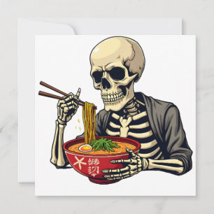 Spooky Halloween Pastel Skeleton Eating Ramen Invitation