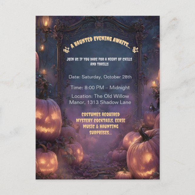 Spooky Halloween Path with Jack-o'-Lanterns Invitation Postcard (Front)