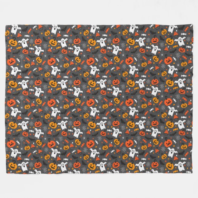 Spooky Halloween Pattern Fleece Blanket (Front (Horizontal))