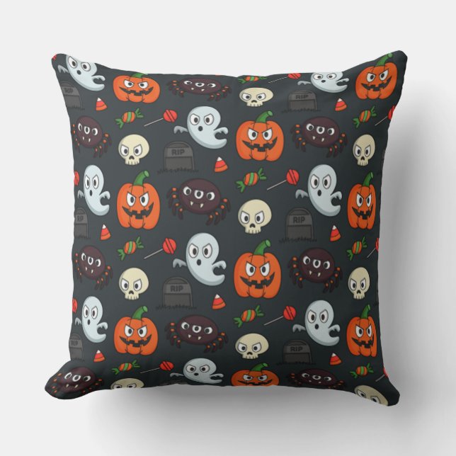 Spooky Halloween Pattern Throw Pillow (Front)
