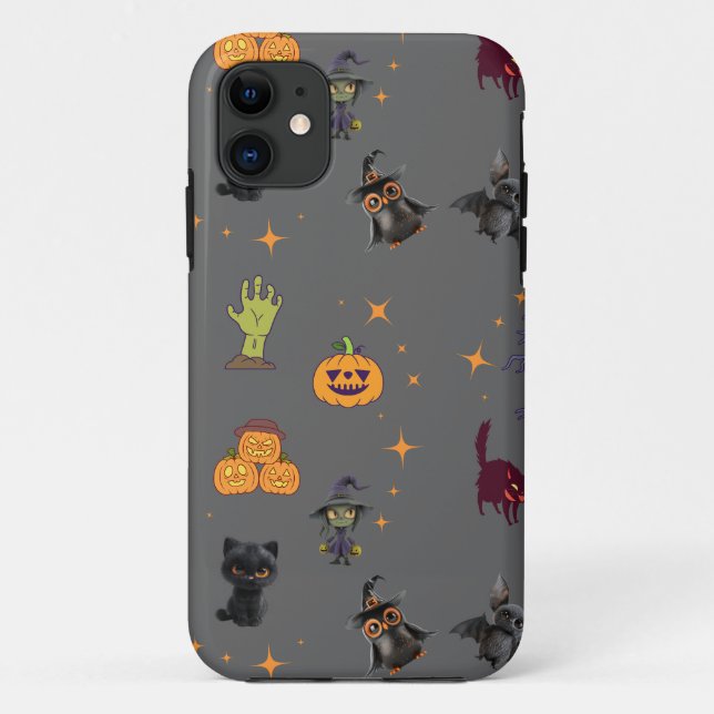 Spooky Halloween Pattern with Black Cats, Pumpkins Case-Mate iPhone Case (Back)