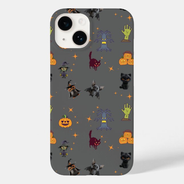 Spooky Halloween Pattern with Black Cats, Pumpkins Case-Mate iPhone Case (Back)
