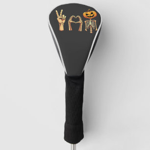 Spooky Halloween Peace Lover Pumpkin Skeleton  Golf Head Cover