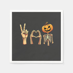 Spooky Halloween Peace Lover Pumpkin Skeleton Napkin