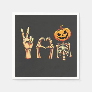 Spooky Halloween Peace Lover Pumpkin Skeleton Napkin