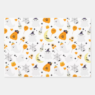 Spooky halloween pink scary ghost pattern wrapping paper sheet