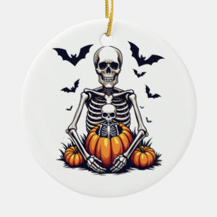 Spooky Halloween Pregnant Skeleton Pregnancy Ceramic Ornament