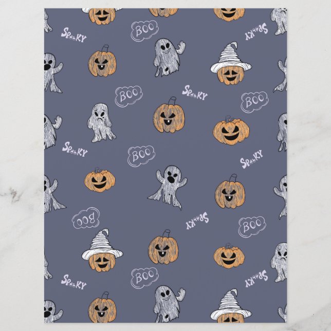 Spooky Halloween Pumpkin and Ghost Pattern Scrapbo (Front)