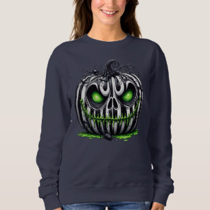 Spooky Halloween Pumpkin Black and White Skeleton Sweatshirt