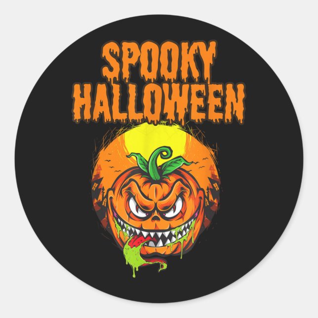 Spooky Halloween Pumpkin Classic Round Sticker (Front)
