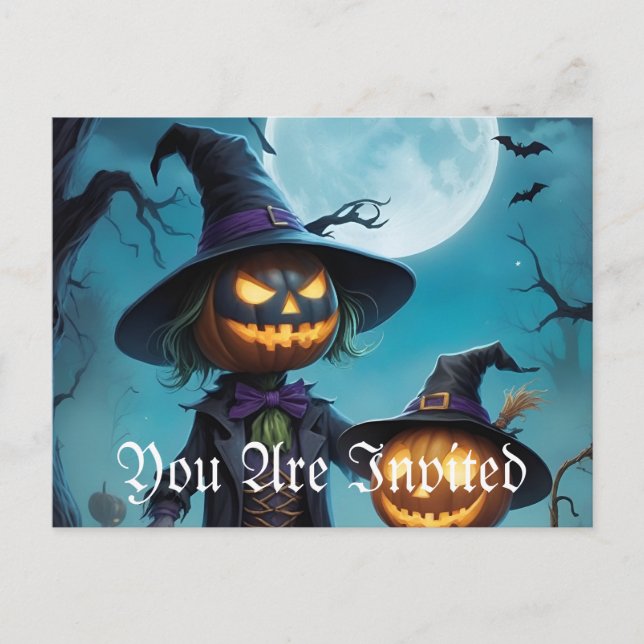 Spooky Halloween Pumpkin Duo Invitation Postcard (Front)