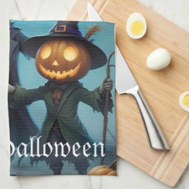 Spooky Halloween Pumpkin Duo Kitchen Towel (Kitchen Towel 16”X24” poly-blend machine washable. )