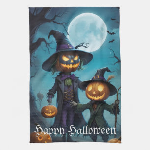 Spooky Halloween Pumpkin Duo Kitchen Towel