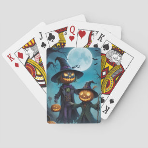 Spooky Halloween Pumpkin Duo Playing Cards