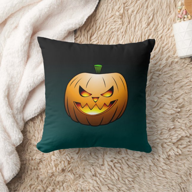 Spooky Halloween Pumpkin Face Throw Pillow (Blanket)