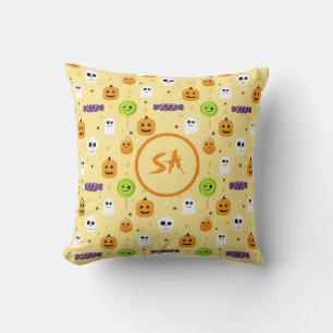Spooky Halloween Pumpkin Ghost Skull Candies Stars Throw Pillow