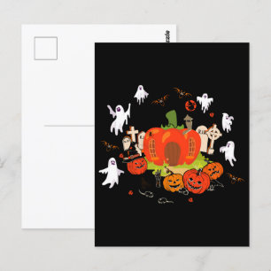 Spooky Halloween Pumpkin Graveyard Scene Postcard