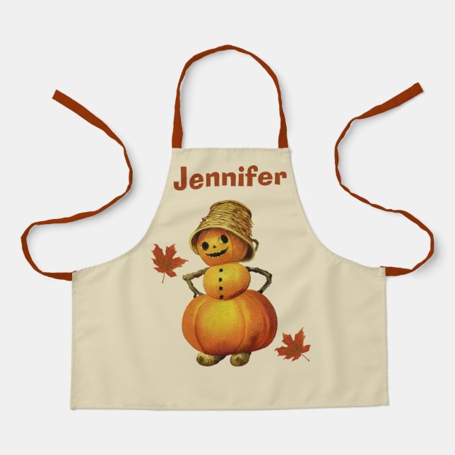 Spooky Halloween Pumpkin Man Custom Name kids Apron (Front)