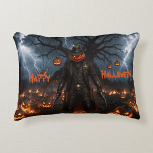 Spooky Halloween Pumpkin Sheriff Cowboy Lightning Accent Pillow