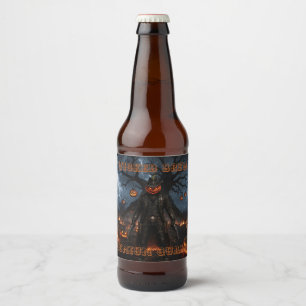 Spooky Halloween Pumpkin Sheriff Cowboy Lightning  Beer Bottle Label