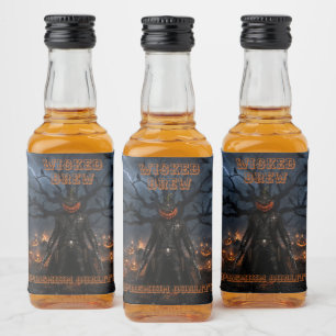 Spooky Halloween Pumpkin Sheriff Cowboy Lightning  Liquor Bottle Label