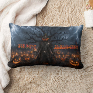 Spooky Halloween Pumpkin Sheriff Cowboy Lightning  Lumbar Pillow