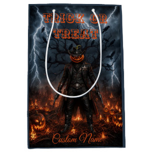 Spooky Halloween Pumpkin Sheriff Cowboy Lightning Medium Gift Bag