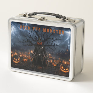 Spooky Halloween Pumpkin Sheriff Cowboy Lightning  Metal Lunch Box