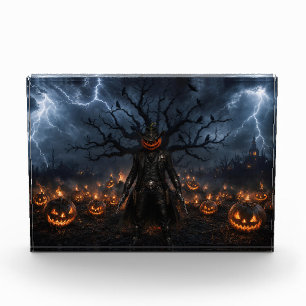 Spooky Halloween Pumpkin Sheriff Cowboy Lightning  Photo Block