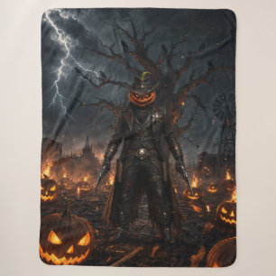 Spooky Halloween Pumpkin Sheriff Cowboy Lightning Sherpa Blanket