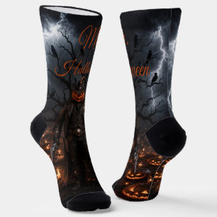 Spooky Halloween Pumpkin Sheriff Cowboy Lightning  Socks