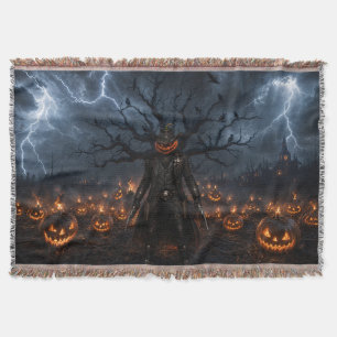 Spooky Halloween Pumpkin Sheriff Cowboy Lightning Throw Blanket