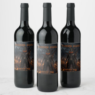 Spooky Halloween Pumpkin Sheriff Cowboy Lightning  Wine Label