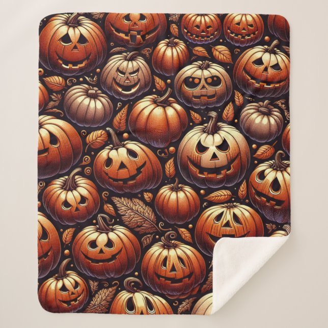 Spooky Halloween Pumpkin Sherpa Blanket (Front)
