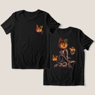 Spooky Halloween Pumpkin Skeleton Cat Tri-Blend Shirt