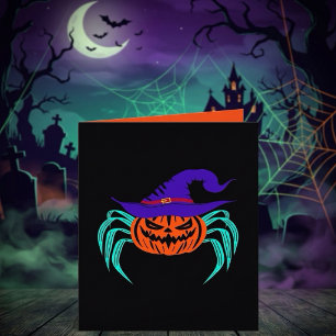 Spooky Halloween Pumpkin Spider And Witch Hat Art Card