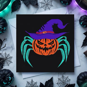 Spooky Halloween Pumpkin Spider And Witch Hat Art Card