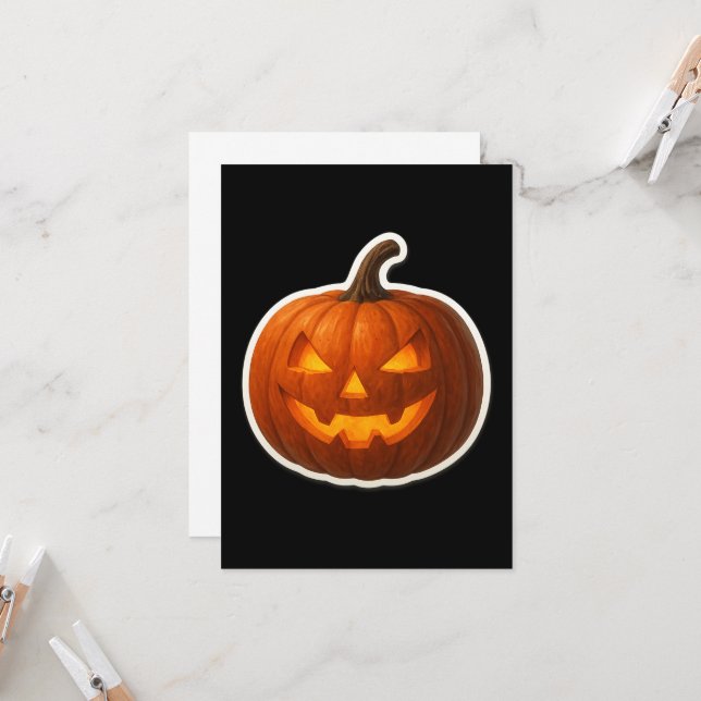 Spooky Halloween Pumpkin Sticker Card (Front/Back In Situ)