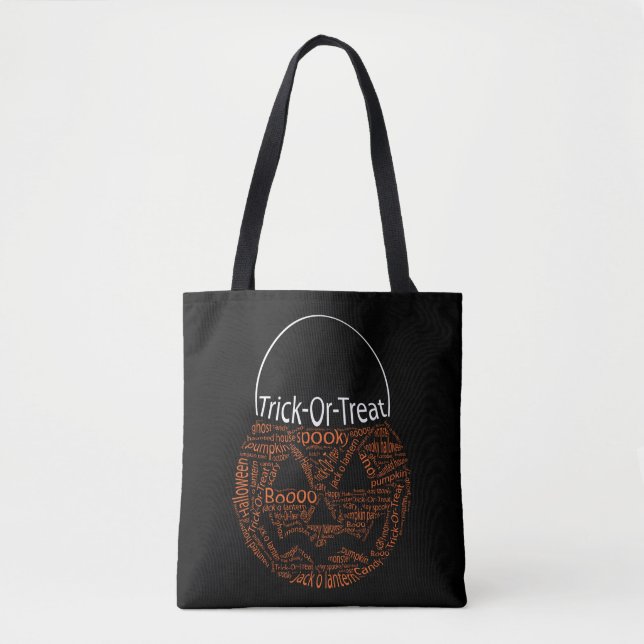Spooky Halloween Pumpkin Typography Orange Black Tote Bag (Front)