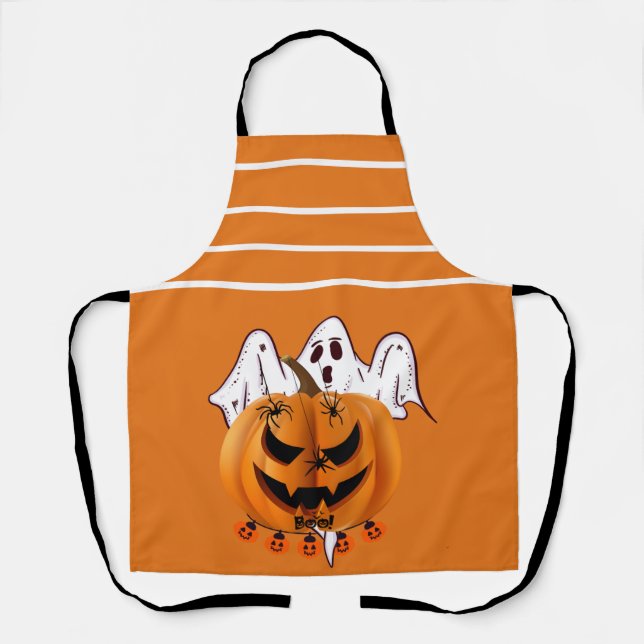 Spooky Halloween Pumpkin with Ghost and Spider Des Apron (Front)