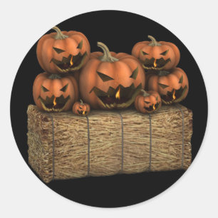 Spooky Halloween Pumpkins Hay Bale Halloween Classic Round Sticker