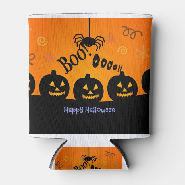 Spooky Halloween Pumpkins Jack-o-Lanterns Can Cooler (Front)
